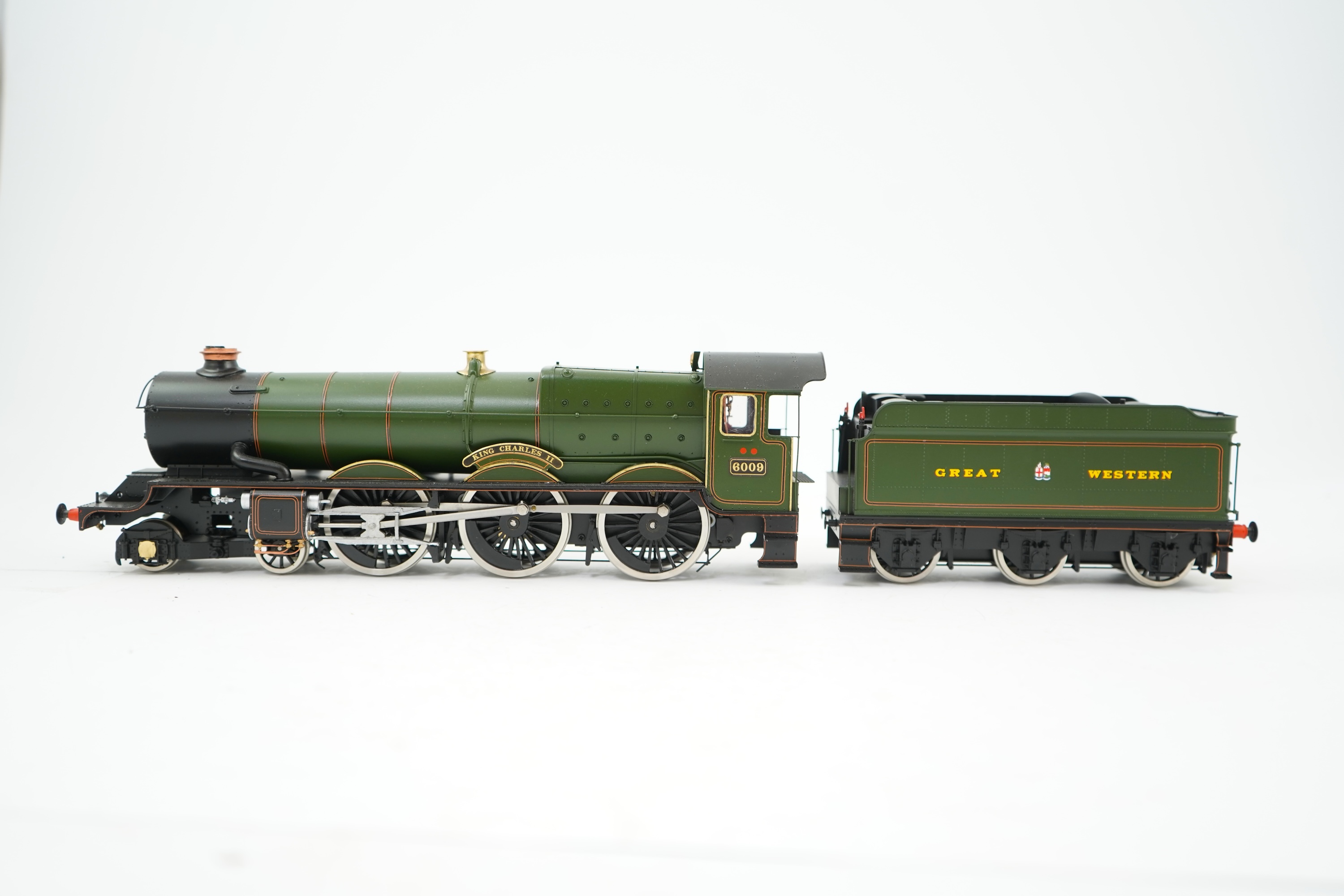 An 0 Gauge Tower Models, Blackpool, made in Sancheng China, model of GWR King Class, King Charles II 6009, 4-6-0 tender locomotive, powered for two rail operation.